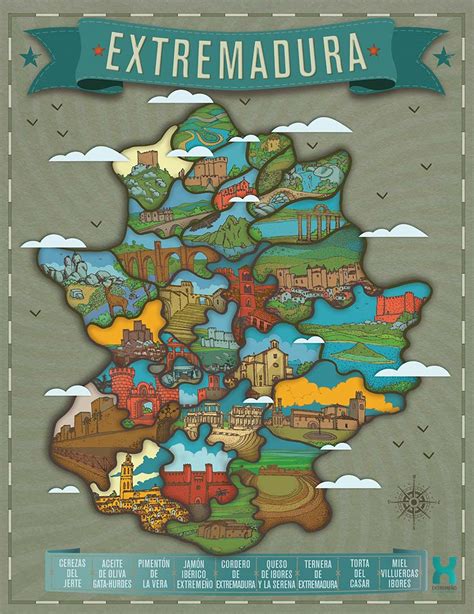 Mapa de Extremadura destacando la gastronomía local