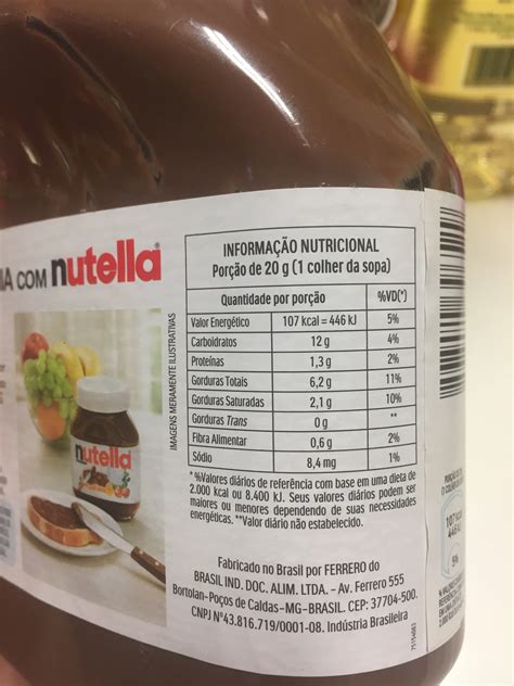 Tabla nutricional de Nutella