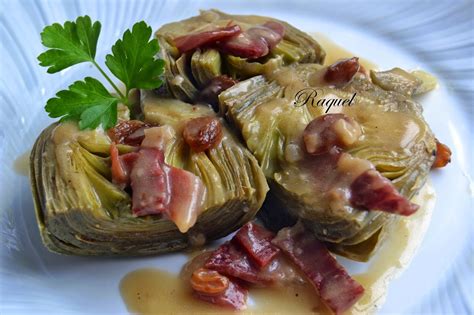 Alcachofas con jamón y salsa verde preparadas en Thermomix