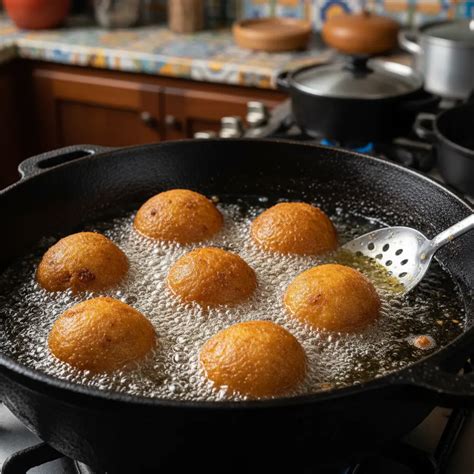 Yaniqueques friéndose en aceite caliente