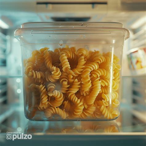 Pasta fresca en un recipiente hermético en la nevera