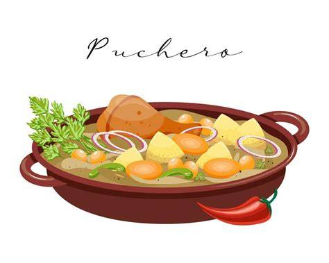 Ilustración de un puchero hirviendo en una olla de barro con vapores aromáticos