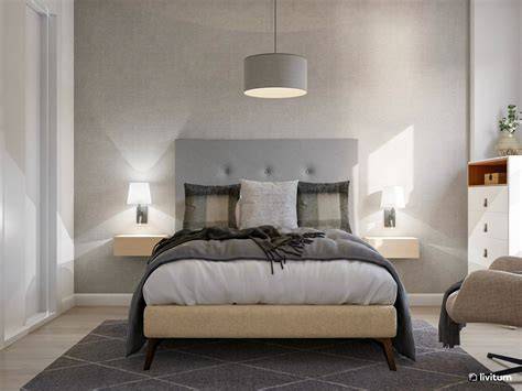Dormitorio moderno con detalles en gris y berenjena