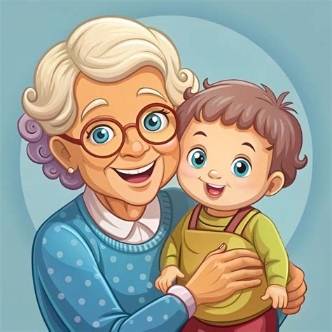 Ilustración de una abuela y un niño disfrutando de la vida