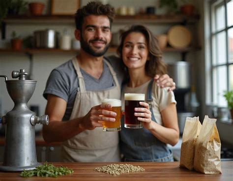 Mujer elaborando cerveza artesanal en casa