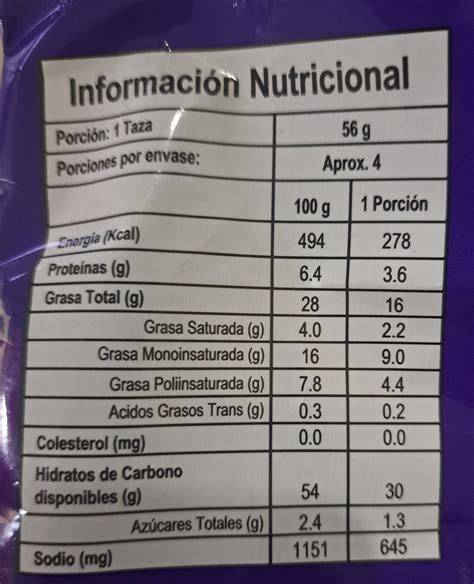 Tabla de ingredientes de Takis Blue Heat