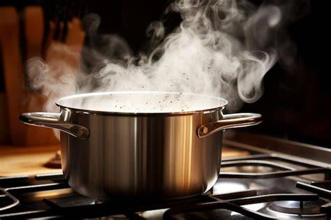 Alubias cocinándose en una olla con el vapor saliendo