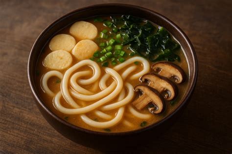 Variedad de ingredientes frescos para sopa udon
