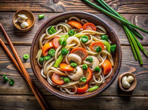 Sopa udon vegetariana con verduras frescas