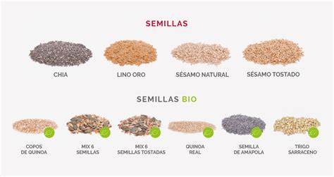 Diferentes tipos de semillas naturales para sacos