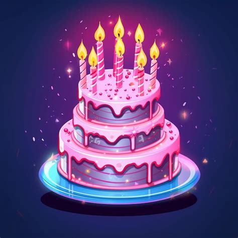 Ilustración de un pastel de cumpleaños con velas encendidas