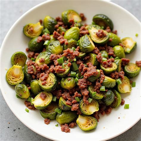 Gratinado de coles de Bruselas con tocino crujiente y piñones