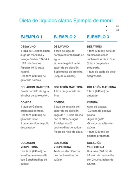 Ejemplos de alimentos para una dieta de líquidos claros