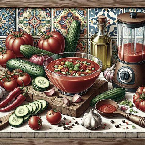 Ingredientes frescos para preparar un gazpacho tradicional