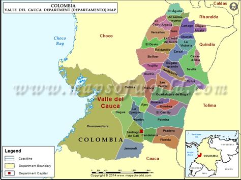 Mapa de Colombia destacando el Valle del Cauca