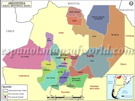 Mapa de Salta, Argentina, y sus alrededores