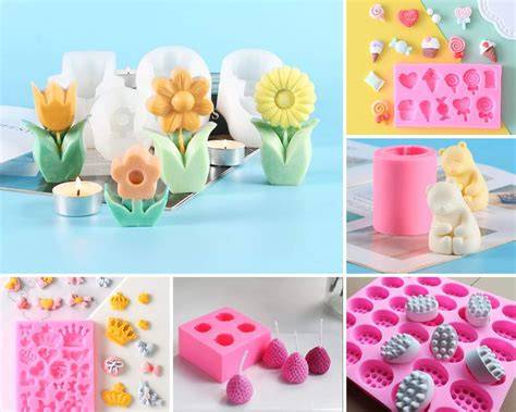 Imagen de diferentes tipos de moldes de silicona flexibles para repostería con formas variadas