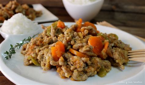 Plato de carne picada con verduras en Thermomix