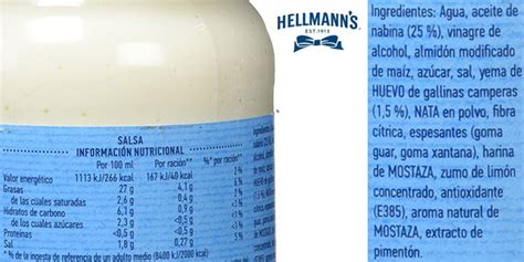 Etiqueta nutricional de una mayonesa comercial