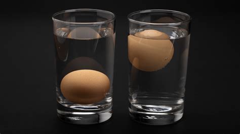 Huevo fresco hundiéndose en un vaso de agua