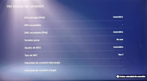 Menú del estado de la conexión en PS4 mostrando el tipo de NAT y los datos