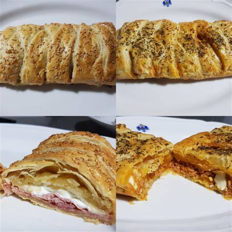 Variedad de trenzas de hojaldre dulces y saladas