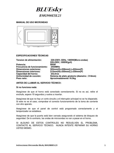 Microondas Bluesky BMG900ESL23 con pantalla digital