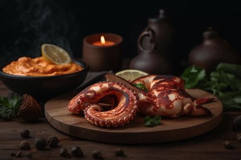Ingredientes frescos sobre una mesa de madera: pulpo, boniato y cardos