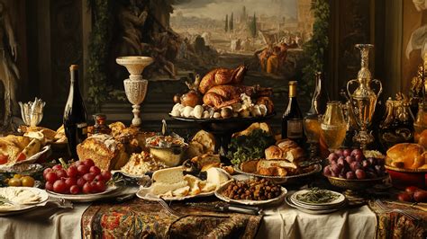 Mesa de banquete con el Puchero de las 7 Carnes y acompañamientos