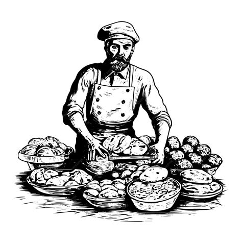 Grabado antiguo de un panadero francés o pastelero
