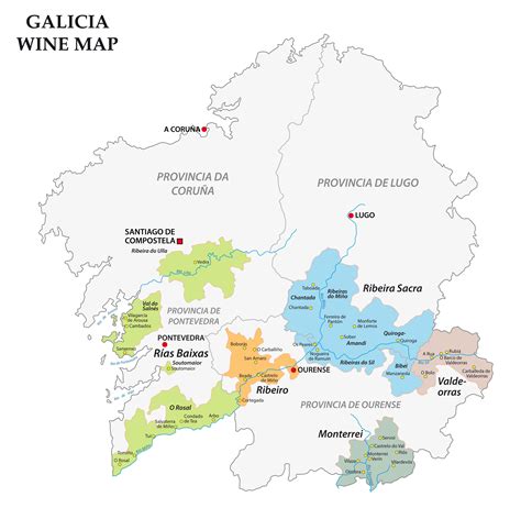 Mapa de las IGP de vinos en Galicia