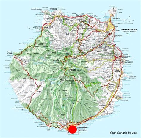 Mapa de Gran Canaria destacando Maspalomas