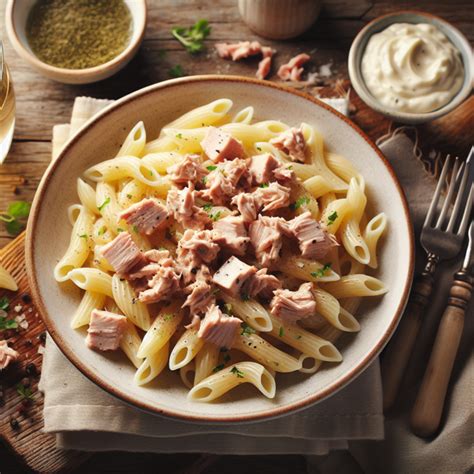 Proceso de cocción de la pasta con atún y crema