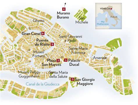 Mapa de Venecia con la ubicación del Hotel Antico Panada y los principales puntos de interés cercanos