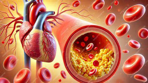 Corazón y arterias con niveles de colesterol