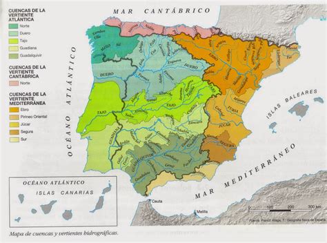 Mapa de las cuencas fluviales de Asturias