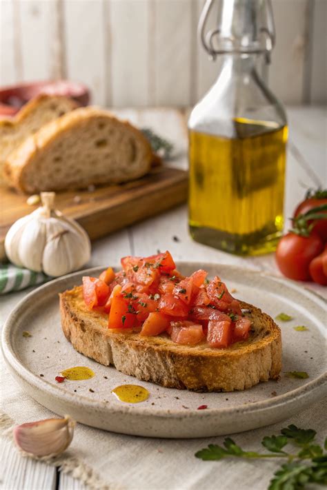 Tostada de tomate con hierbas frescas y aceite de oliva