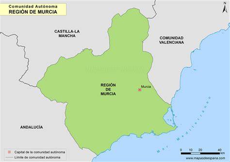 Mapa de España destacando la región de Murcia