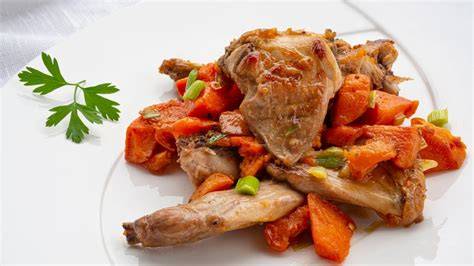 Ingredientes para conejo con ajetes y boniato
