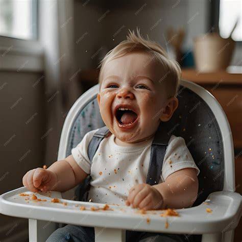 Bebé sentado en silla alta mostrando interés en la comida