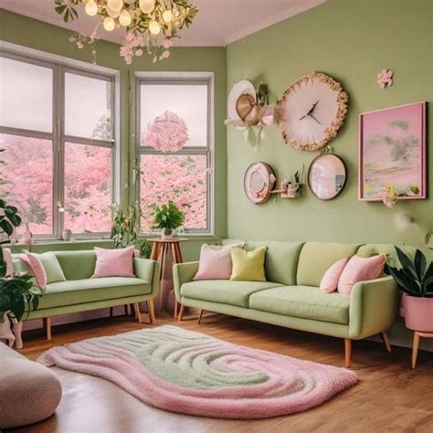 Diferentes ambientes con decoración en verde pastel
