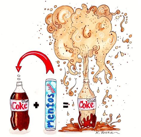 Persona realizando el experimento de Coca-Cola Light y Mentos con un géiser.