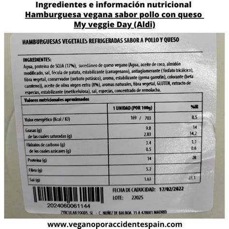 Tabla nutricional de la hamburguesa vegetal
