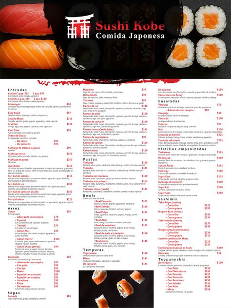 Variedad de sushi y platos japoneses en un menú