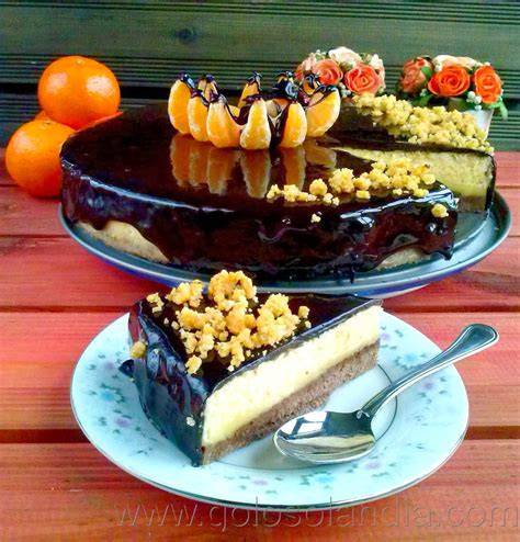 Tarta de mandarina y chocolate lista para servir