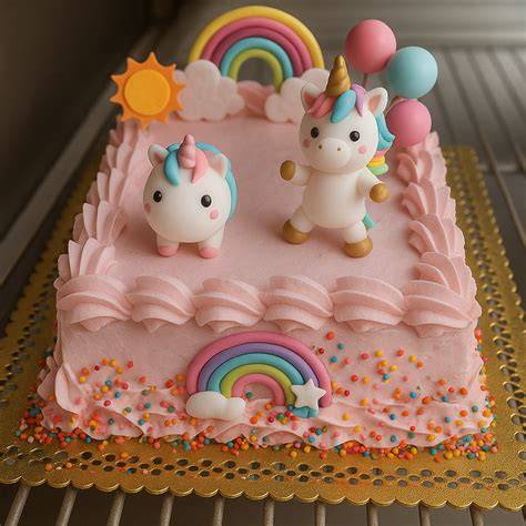Tarta arcoíris decorada como unicornio