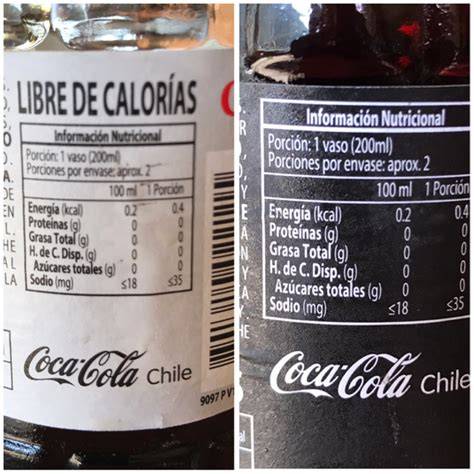 Tabla comparativa de ingredientes entre Coca-Cola normal y Zero