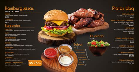 Variedad de pizzas y hamburguesas en el menú