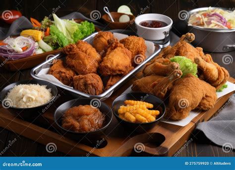 Variedad de platos de pollo frito