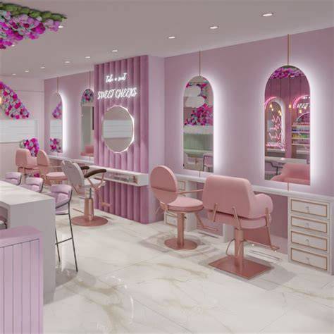 Interior de Beauty and the Butcher con decoración rosada y blanca
